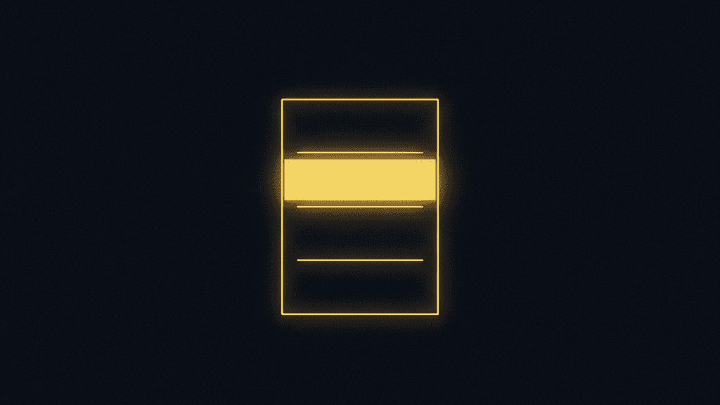 A single yellow document outline on a dark navy field with clean divisions marking its sections