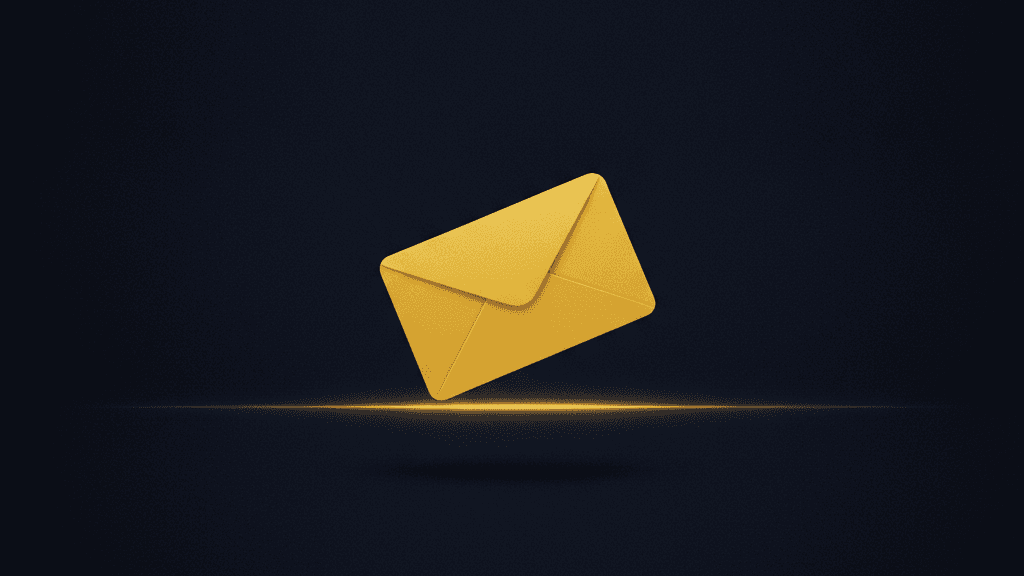 A dark navy field with a single yellow envelope-like shape poised at the edge of a threshold line