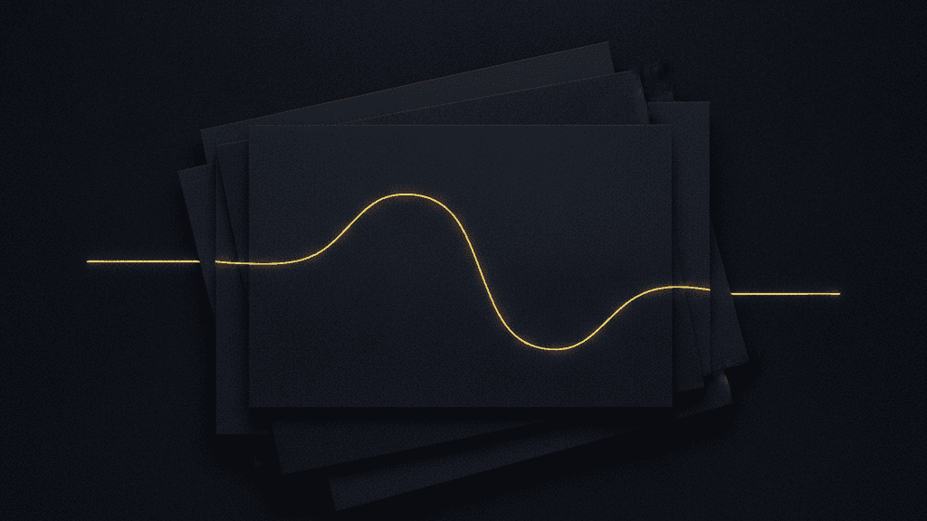 Layered document shapes on dark navy with a single yellow line tracing through them