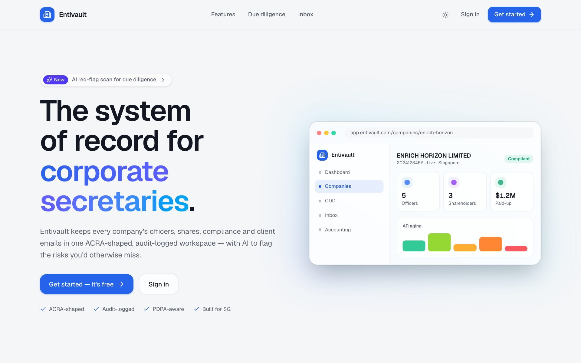 Entivault homepage